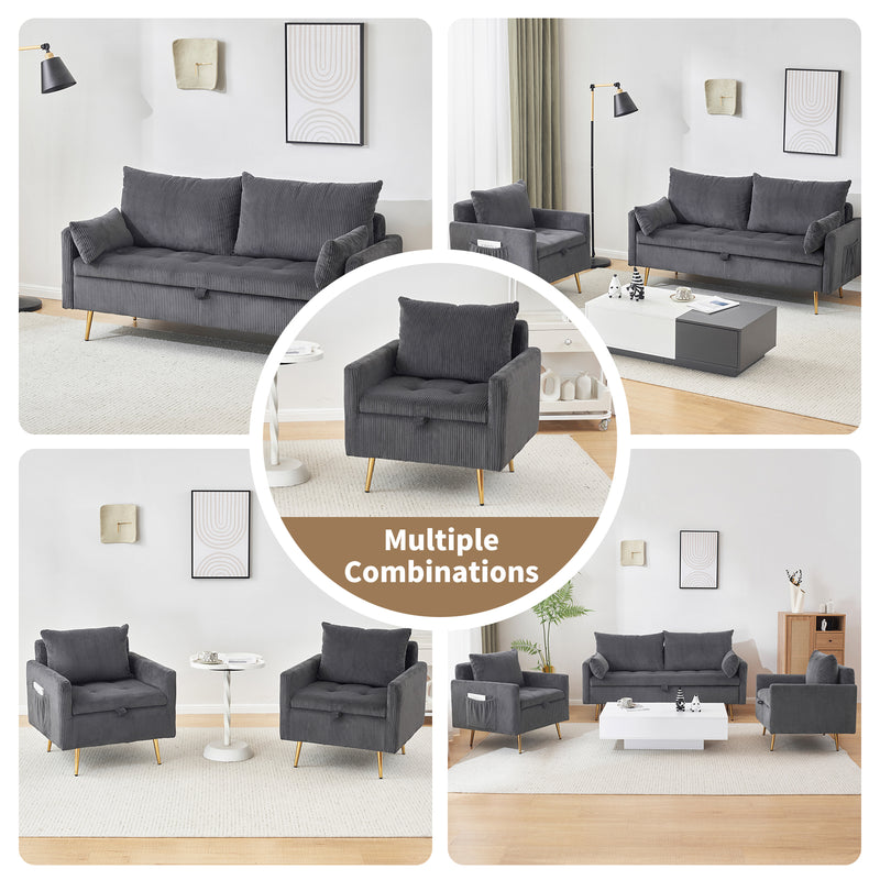Furniliving Corduroy Upholstered Loveseat With Storage
