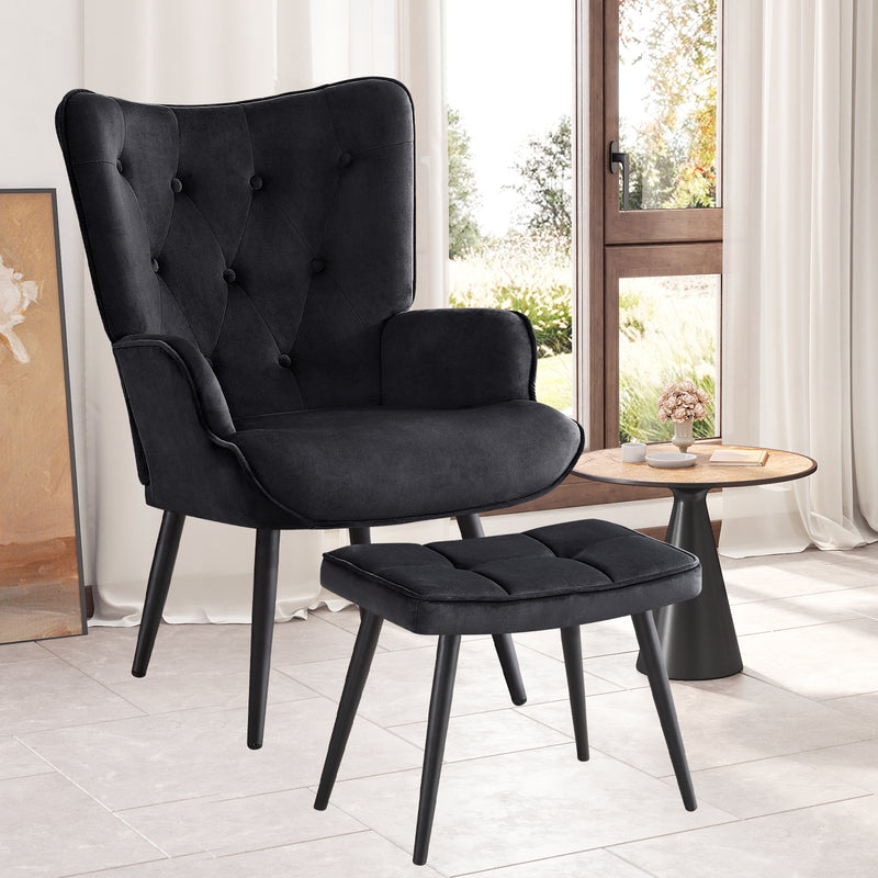 Ethelsville Faux Leather Tufted Armchair with Ottoman