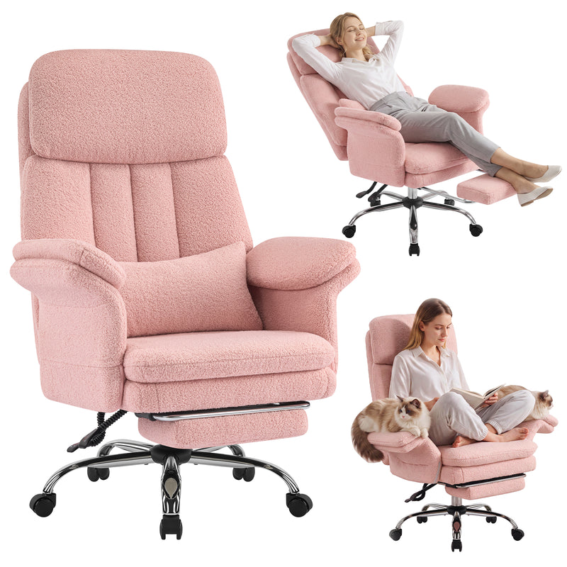 Teddy Fleece Big and Tall Ergonomic Office Chair with Flip-Up Armrests&Footrest