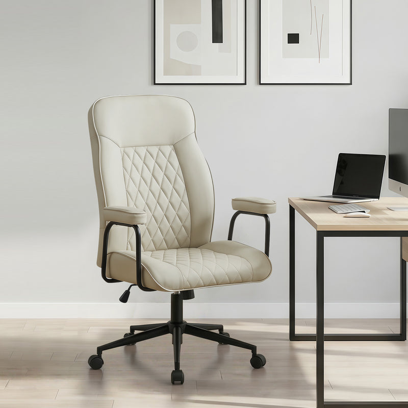 Furniliving Leather Home Office Desk Chair Mid Century Modern Office Chair With Lumbar Support