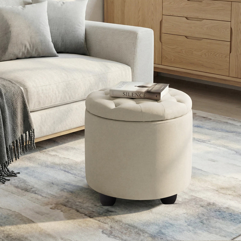 Linen Upholstered Storage Ottoman
