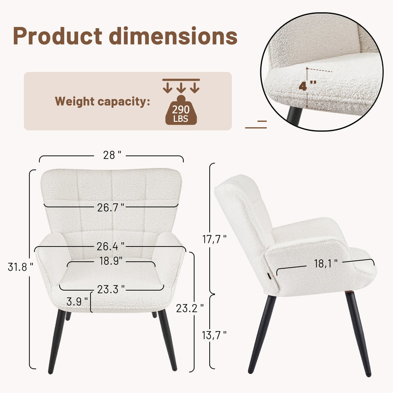 PU Leather Accent Chair With High Backrest Comfortable Tufted With Feather-Like Armrests