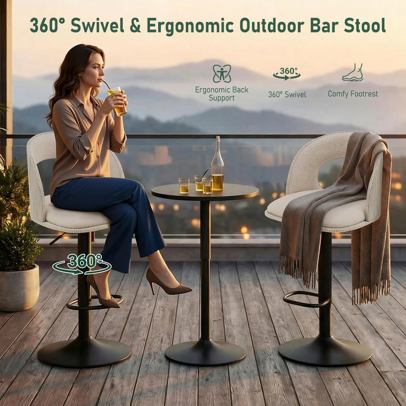 Adjustable Outdoor HDPE Bar Stools Set of 2, Waterproof Textilene Swivel Patio Bar Chairs