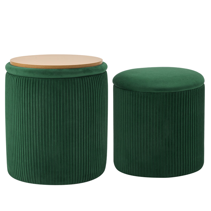 Velvet Storage Stool Set Of 2,Round Ottoman With Paint-Free Panels As a Small Table,Cute Foot Stool For Entryway