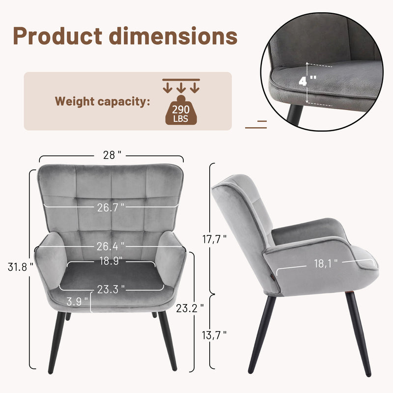 PU Leather Accent Chair With High Backrest Comfortable Tufted With Feather-Like Armrests