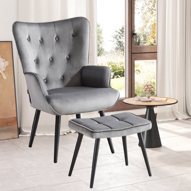 Ethelsville Faux Leather Tufted Armchair with Ottoman