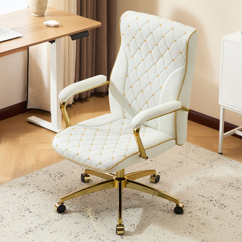 Adjustable Vanity Chair with Golden Legs and Padded Armrest