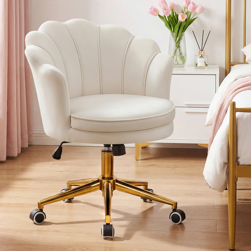 Furniliving Cute Vanity Chair With Shall-Shaped Backrest,Adjustable Swivel Home Office Desk Chair With Wheels