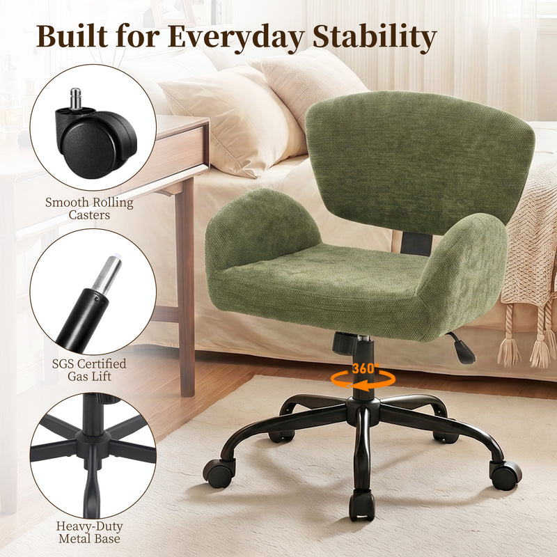 Adjustable Swivel Chenille Home Office Chair with Wrap-Around Armrests