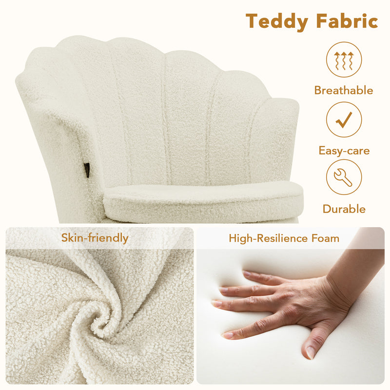 Furniliving Velvet  Vanity Chair Seashell-Shaped Vanity Stool Upholstered Accent Chair With Golden Metal Legs