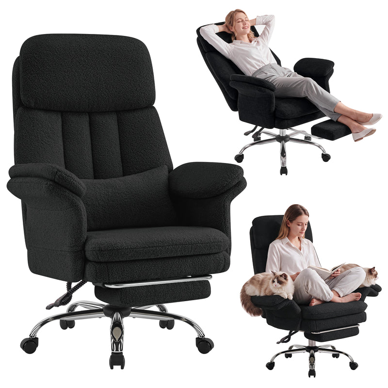 Teddy Fleece Big and Tall Ergonomic Office Chair with Flip-Up Armrests&Footrest