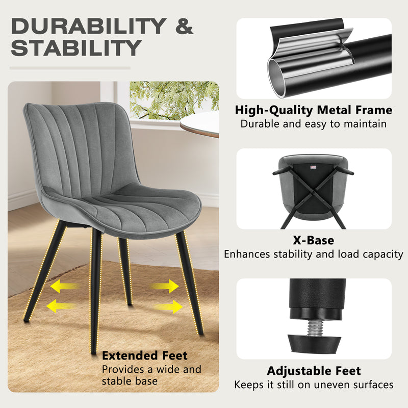 Mid Century 2-Pcs Dining Chairs Velvet Kitchen And Dining Room Chairs Upholstered Accent Chairs With Ergonomic Back