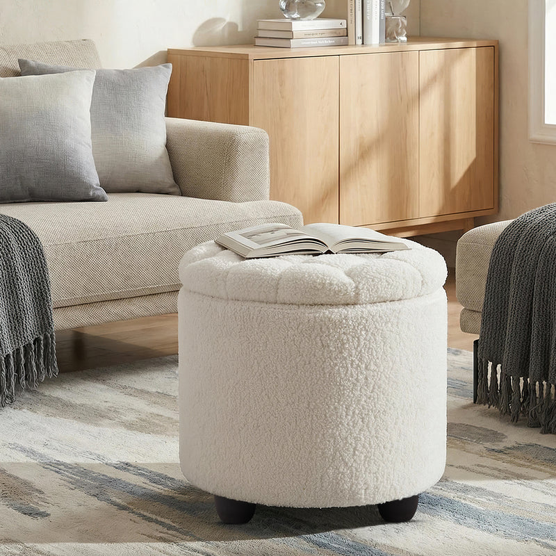 Linen Upholstered Storage Ottoman