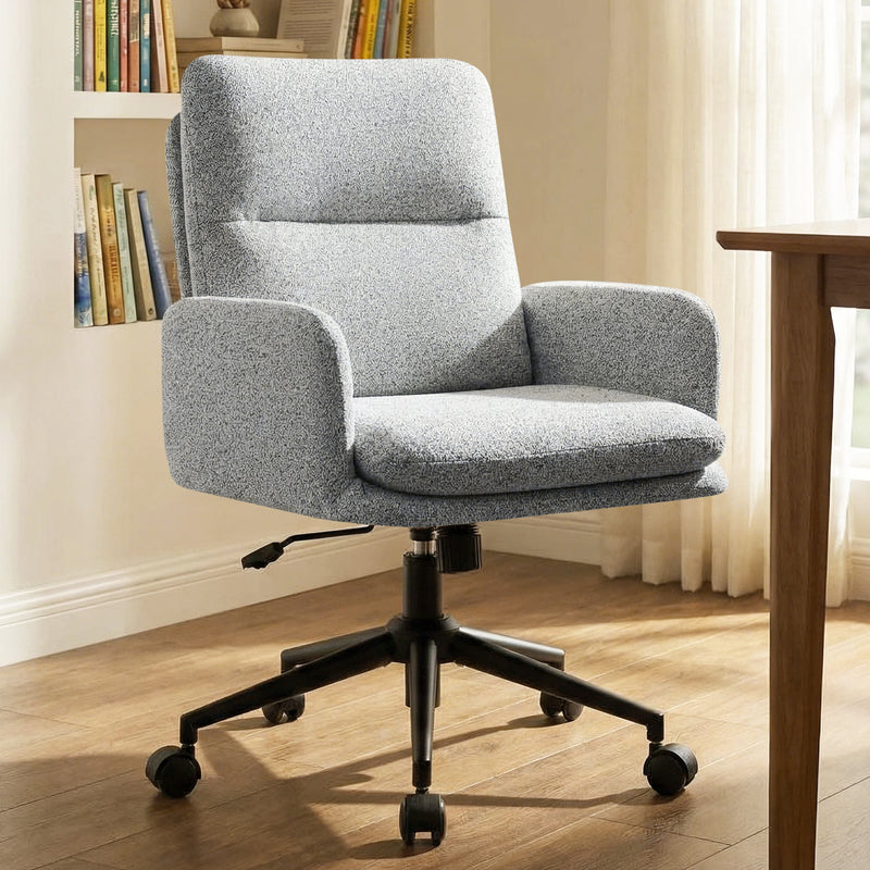 Modern Home Office Desk Chair With High Backrest，Chenille Upholstered Accent Chair With Wheels,Adjustable Swivel Computer Chair With Plush Curved Back,Fashion Vanity Stool Home Office Chair For Home Office,Study Room