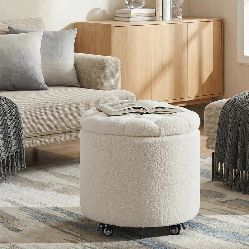 Modern Round Storage Ottoman with Removable Lid &wheels