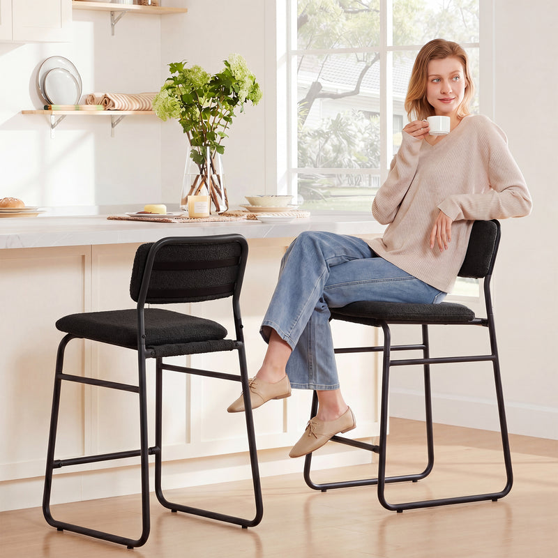 Counter Height Bar Stools Set of 2,26’’H Upholstered Bar Stools With Footrest