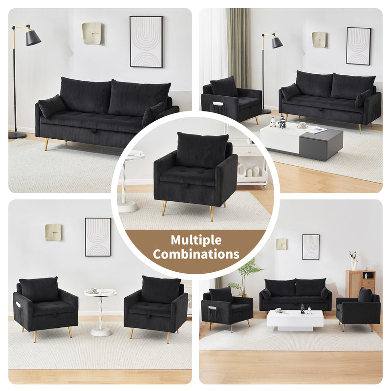 Furniliving Corduroy Upholstered Loveseat With Storage