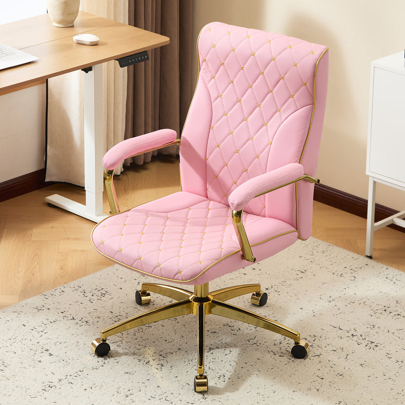 Adjustable Vanity Chair with Golden Legs and Padded Armrest