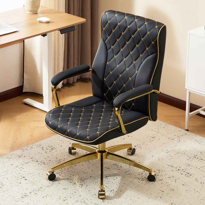 Adjustable Vanity Chair with Golden Legs and Padded Armrest