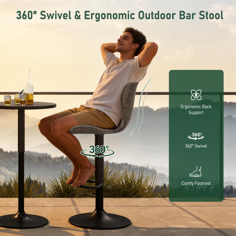 Adjustable Outdoor HDPE Bar Stools Set of 2, All-Weather Textilene Swivel Patio Bar Chairs