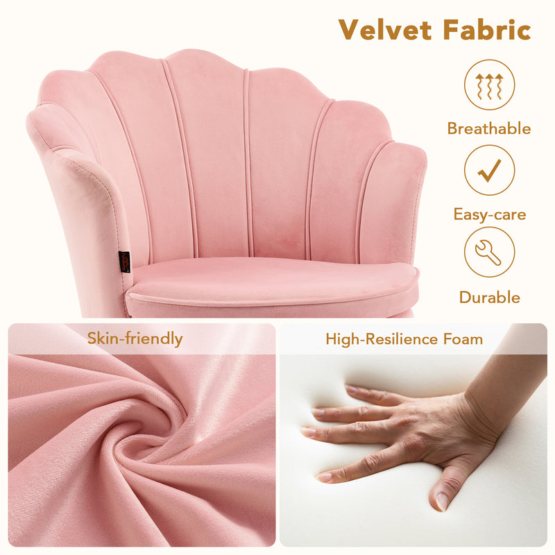 Furniliving Velvet  Vanity Chair Seashell-Shaped Vanity Stool Upholstered Accent Chair With Golden Metal Legs