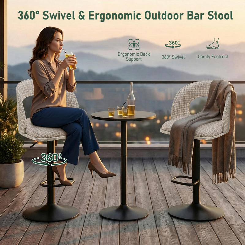 Adjustable Outdoor HDPE Bar Stools Set of 2, Waterproof Textilene Swivel Patio Bar Chairs