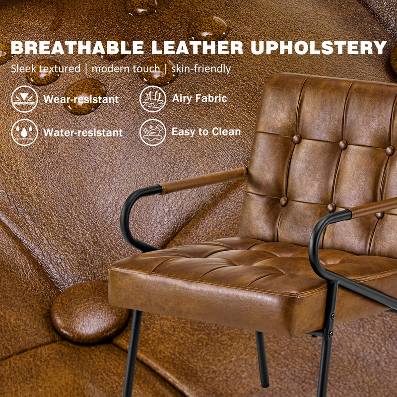 Furniliving Fashion Pu Leather Office Chair, Comfortable Accent Chair With Metal Frame