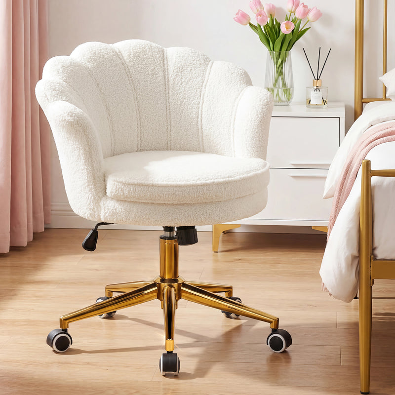 Furniliving Cute Vanity Chair With Shall-Shaped Backrest,Adjustable Swivel Home Office Desk Chair With Wheels