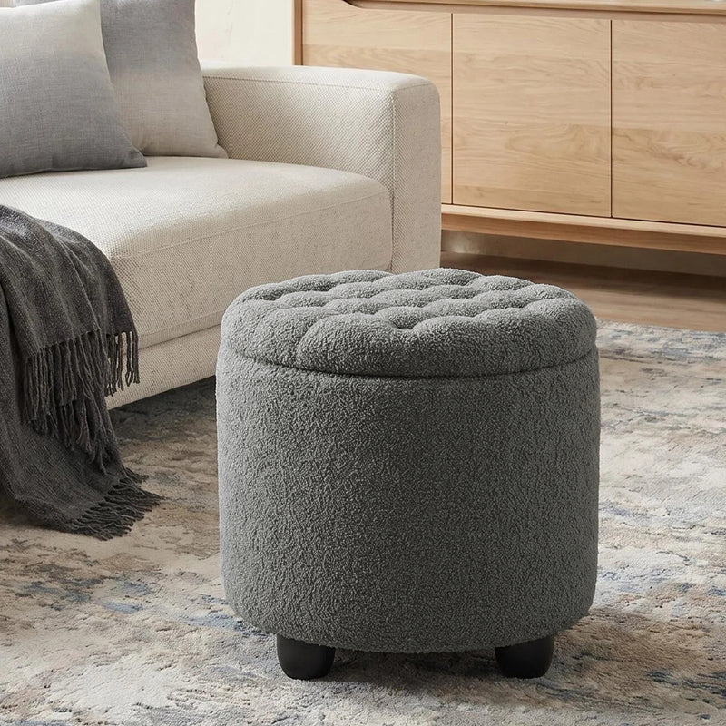 Linen Upholstered Storage Ottoman