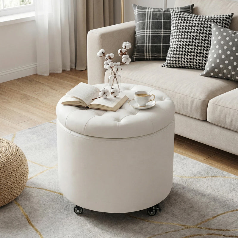 Modern Round Storage Ottoman with Removable Lid &wheels