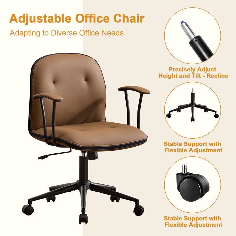 Faux Leather Office Chair With Adjustable Height Vanity Chair Padded Armrests