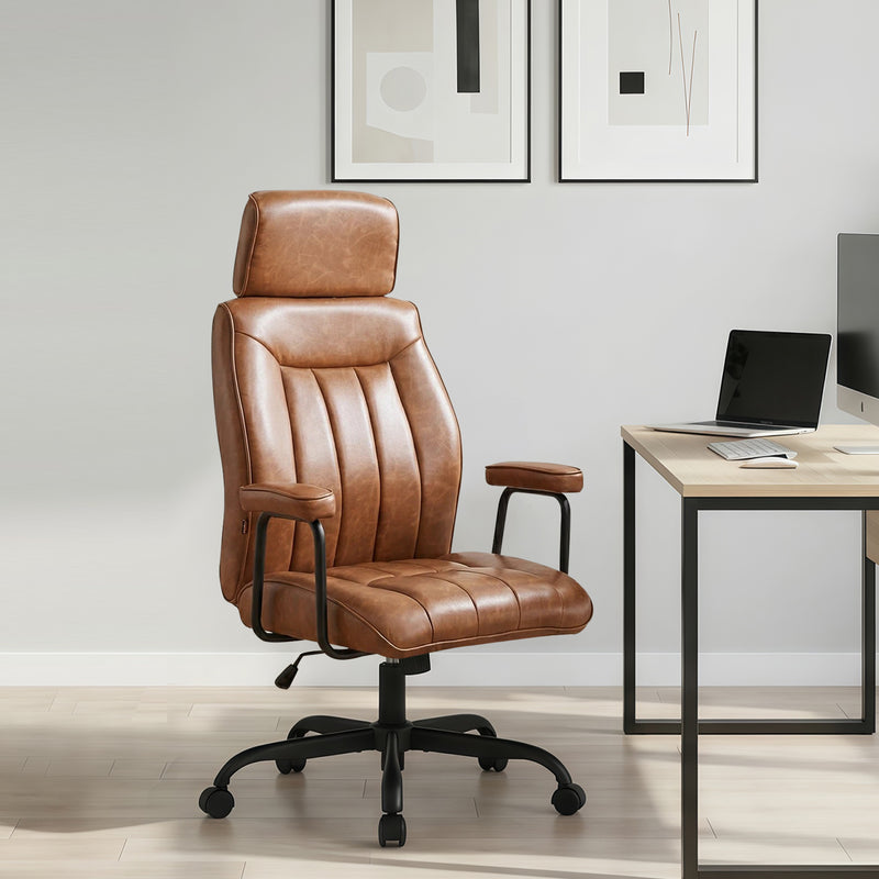 Leather Home Office Desk Chair Mid Century Modern Office Chair With Lumbar Support