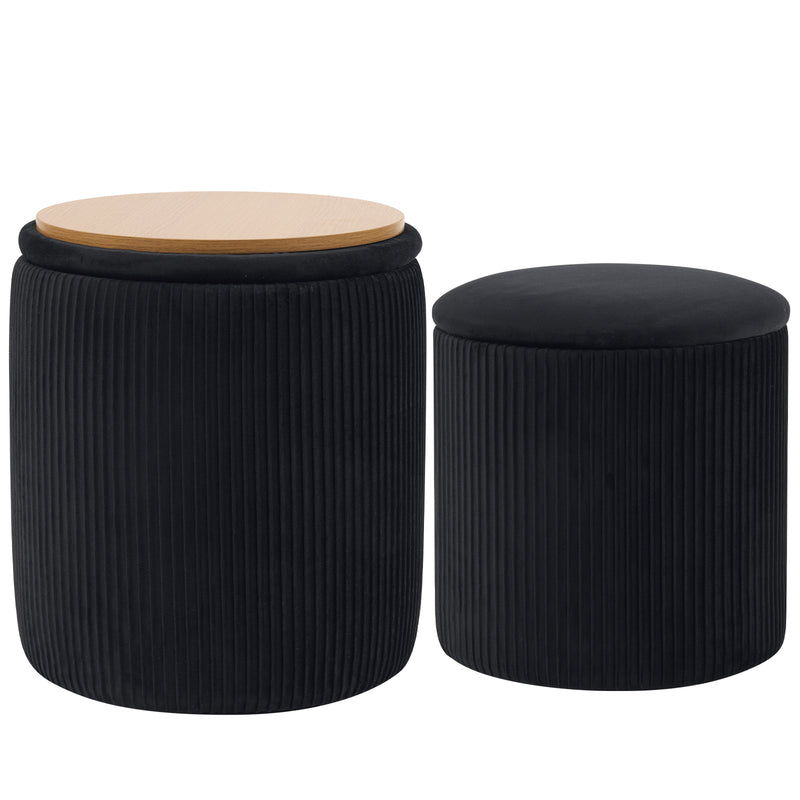 Velvet Storage Stool Set Of 2,Round Ottoman With Paint-Free Panels As a Small Table,Cute Foot Stool For Entryway