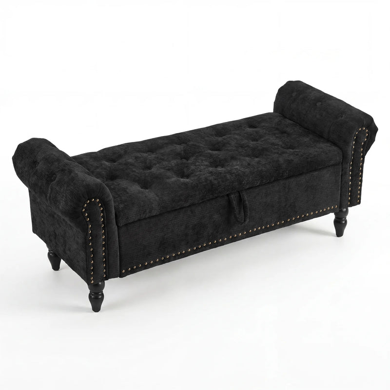 Button Tufted Storage Bedroom Bench Black Picture-1 | Furnimart