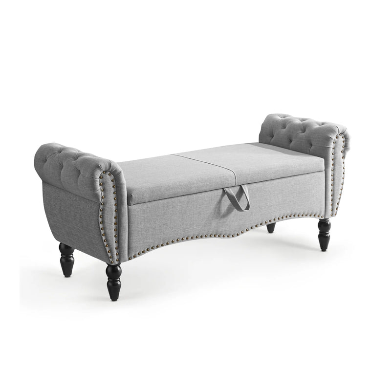 Zakhar Nailhead Tufted Storage Bedroom Bench Gray Picture-1 | Furnimart
