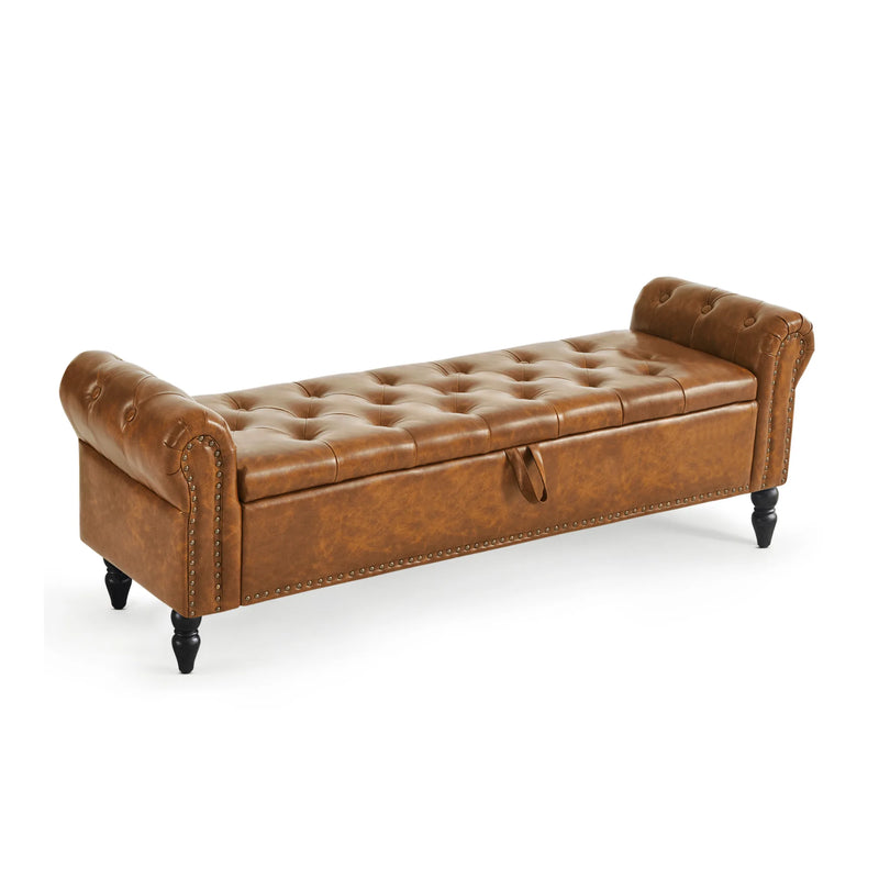 furniliving 63" Ottoman Bench With Storage Brown Picture-1 | Furnimart