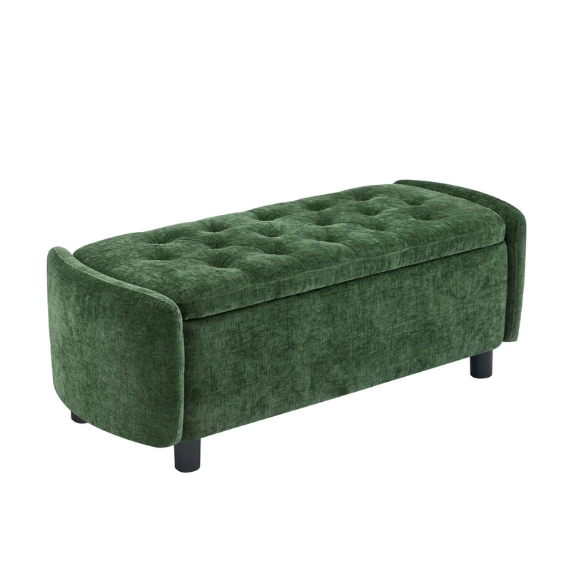 46.5‘’ Chenille Storage Bench Green Picture-1 | Furnimart