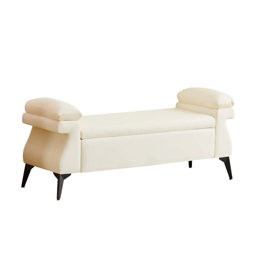 51” Storage Bench with Armrest Cushion Beige Picture-1 | Frunimart