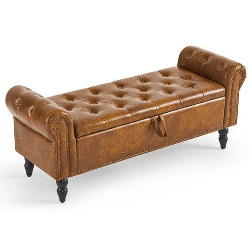 Button Tufted Storage Bedroom Bench Brown Picture-1 | Furnimart