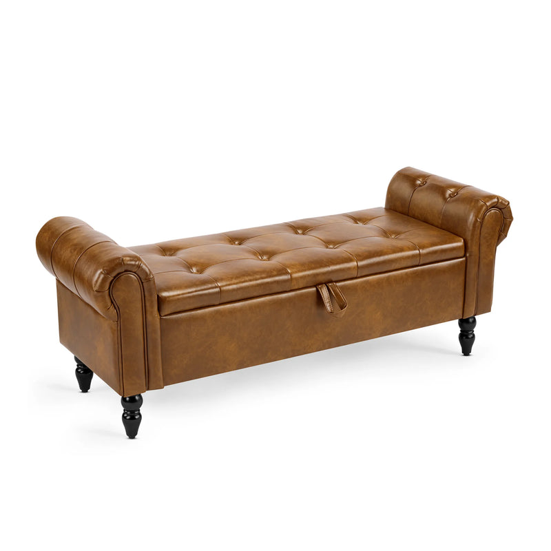 55” End of Bed Bench With Storage Brown Picture-1 | Furnimart