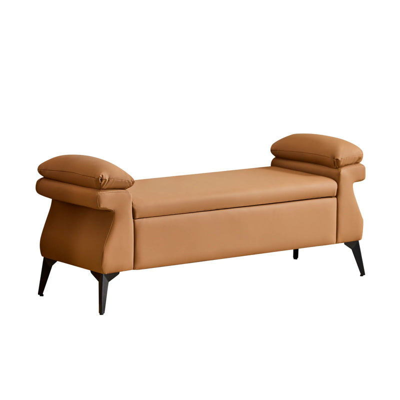51” Storage Bench with Armrest Cushion Brown Picture-1 | Frunimart