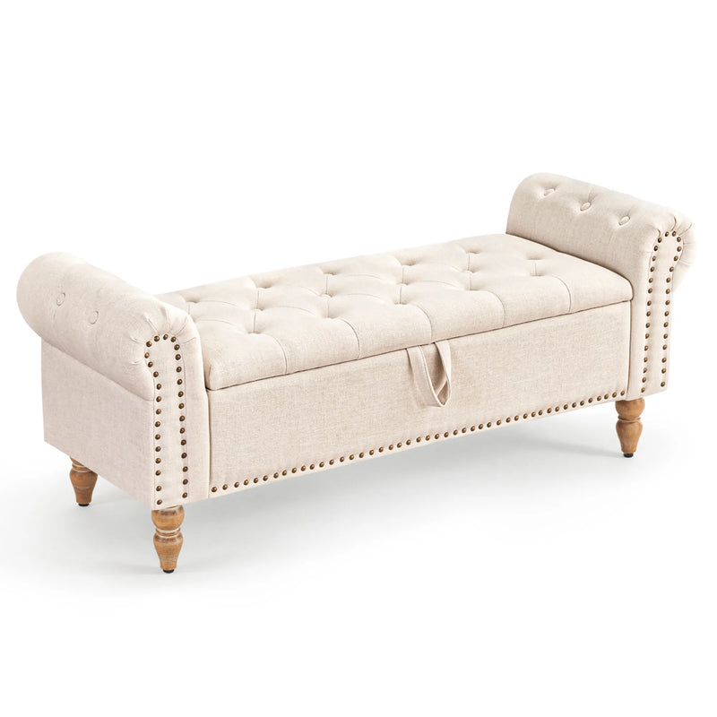 Button Tufted Storage Bedroom Bench Beige Picture-1 | Furnimart