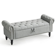 Button Tufted Storage Bedroom Bench Gray Picture-1 | Furnimart