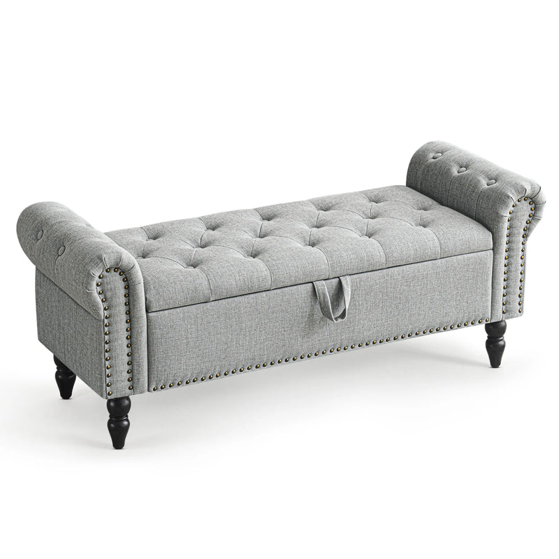 Button Tufted Storage Bedroom Bench Gray Picture-1 | Furnimart