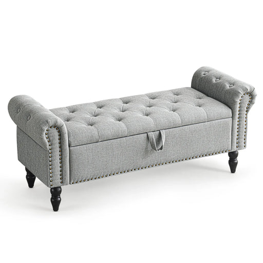 Button Tufted Storage Bedroom Bench Gray Picture-1 | Furnimart