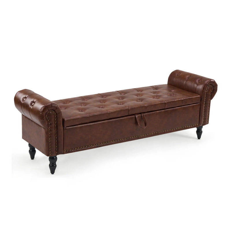 furniliving 63" Ottoman Bench With Storage Dark Brown Picture-1 | Furnimart