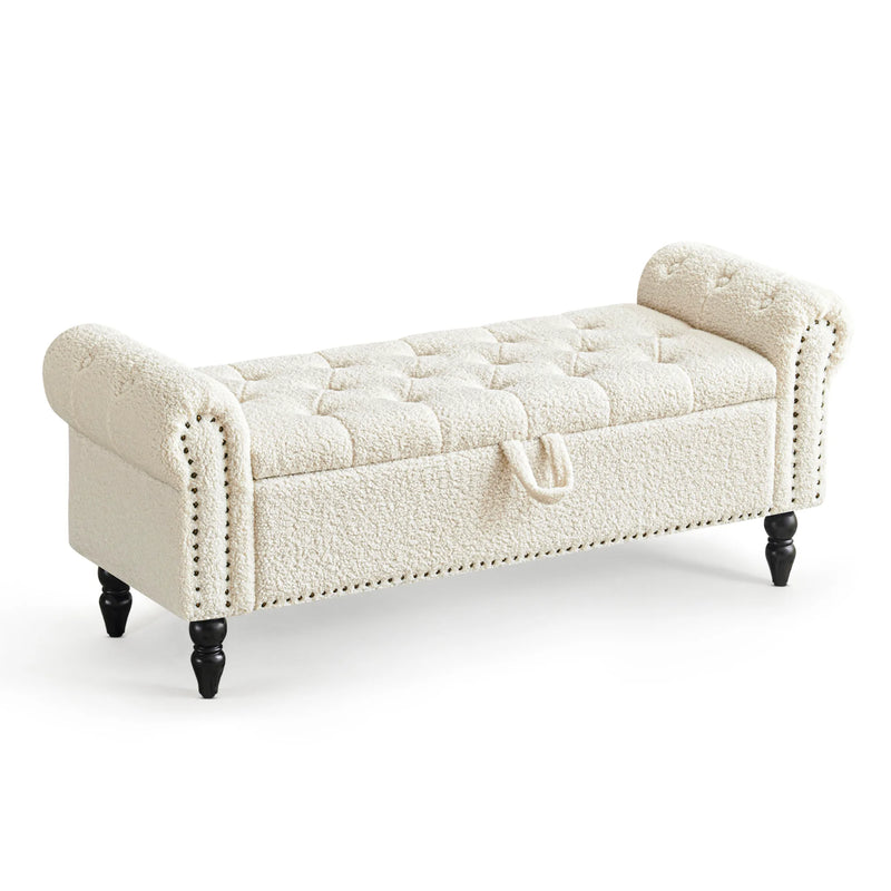 Button Tufted Storage Bedroom Bench White Picture-1 | Furnimart
