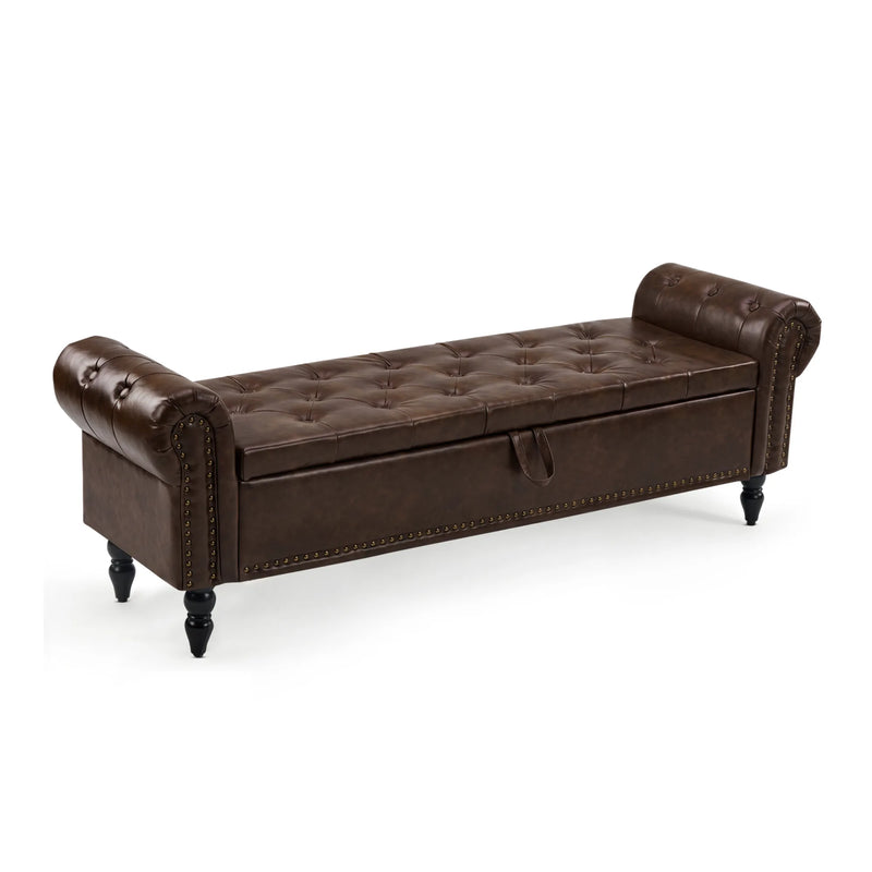 furniliving 63" Ottoman Bench With Storage Black Brown Picture-1 | Furnimart