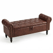 Button Tufted Storage Bedroom Bench Dark Brown Picture-1 | Furnimart