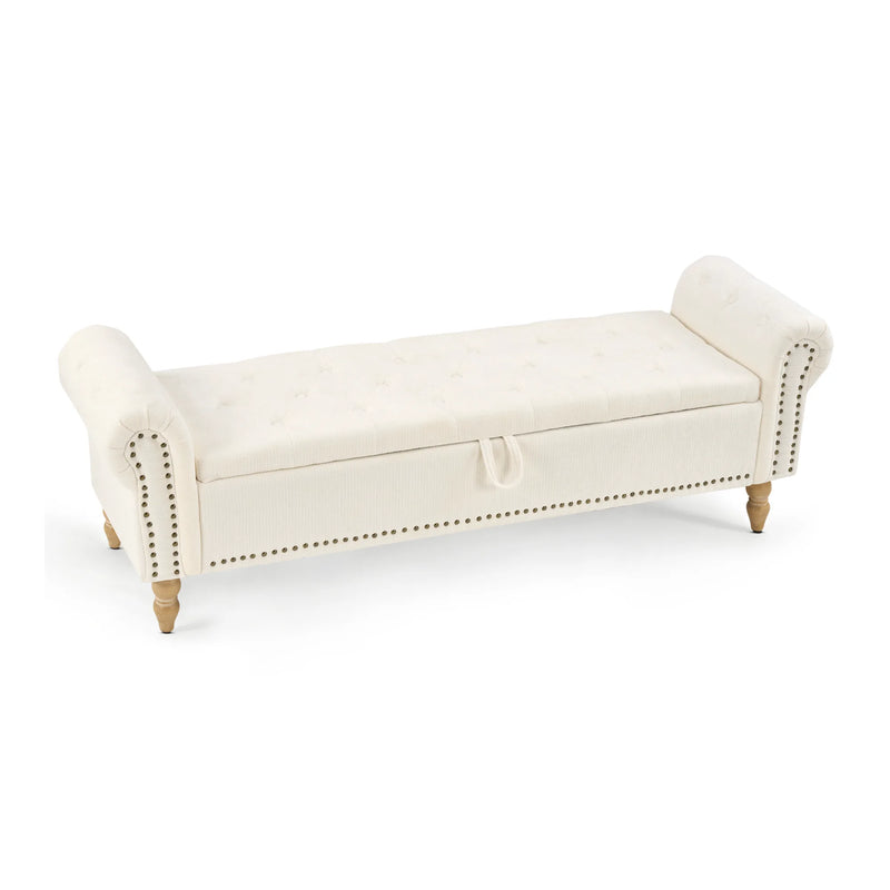 furniliving 63" Ottoman Bench With Storage Beige Chenille-1 | Furnimart